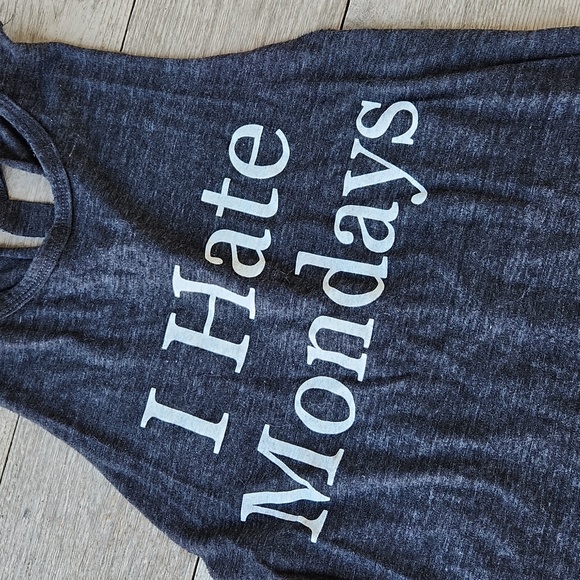 I Hate Mondays Braided Racerback Graphic Tank Gray & White - Size Medium - Picture 2 of 5